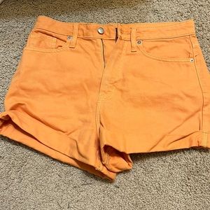 Orange denim shorts